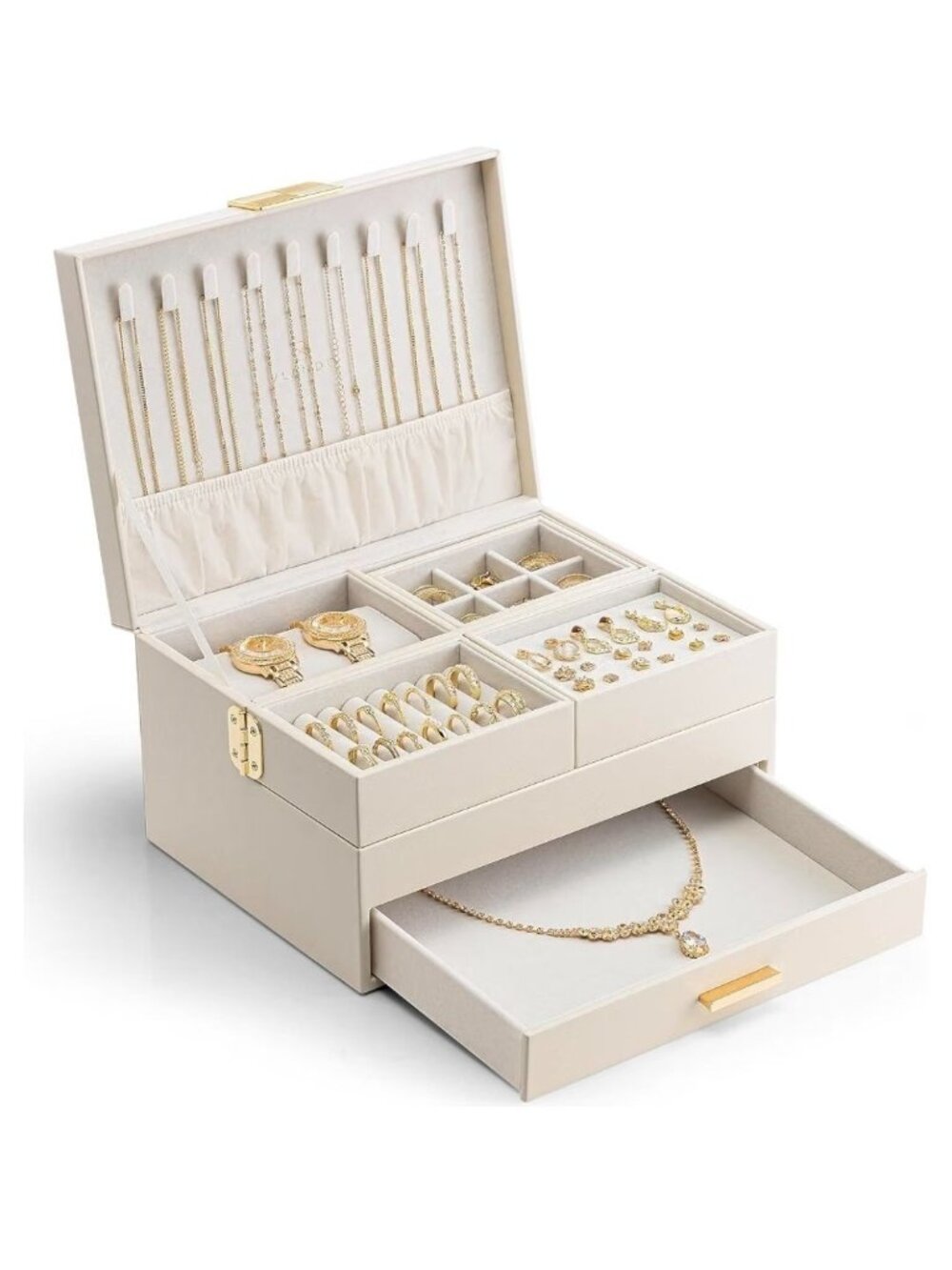 VLANDO 3 Layer Jewelry Box - Women Jewelry Box with Retractable Tray - Jewelry O